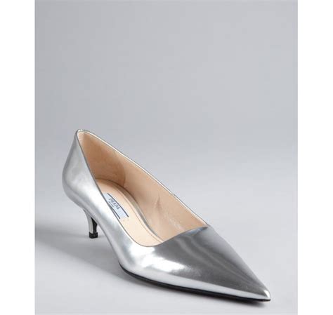 prada silver pointed heels